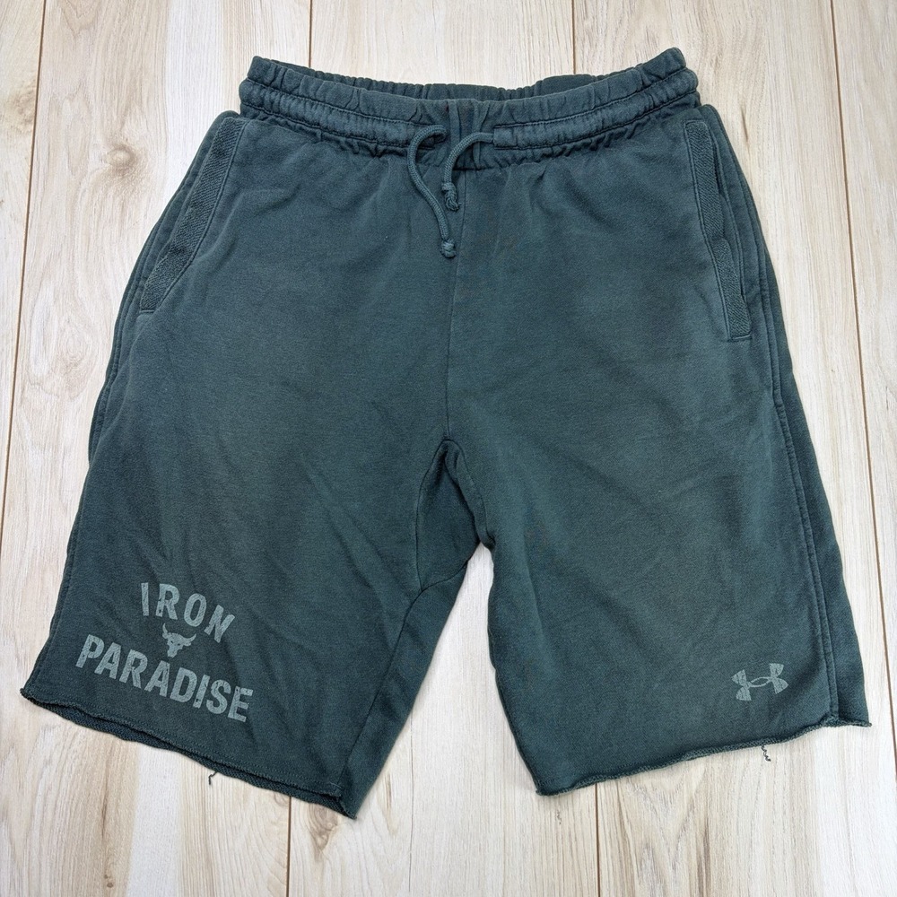 Under Armour Men's Medium Green Iron Paradise Fleece Sweat Shorts Loose Fit